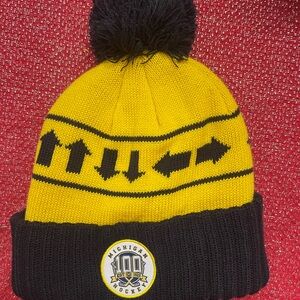 Michigan Hockey Yellow and Black Womans  Beanie with Pom Pom
